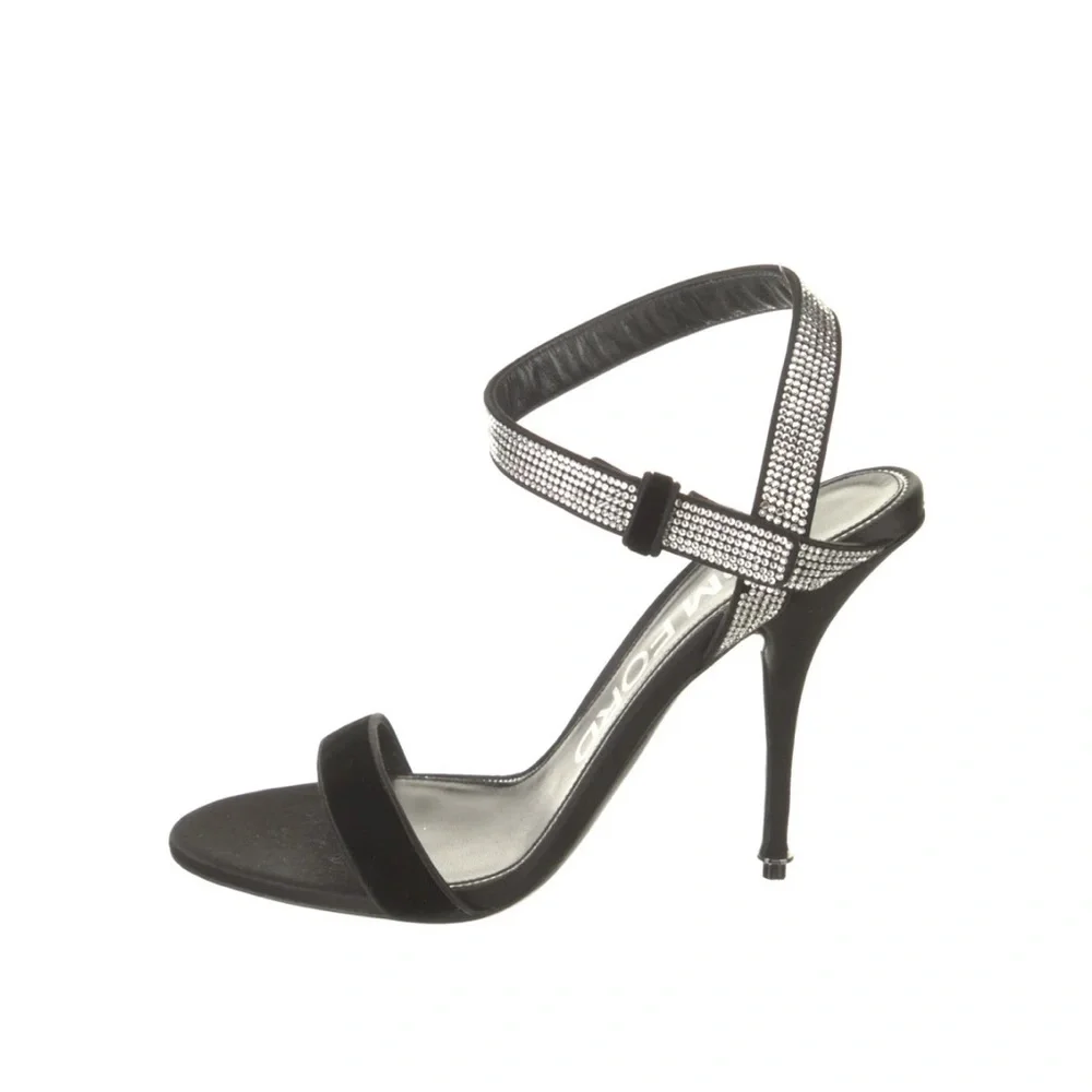 Tom Ford black velvet silk crystal stiletto sandals size 36 1/2 - Picture 3 of 8